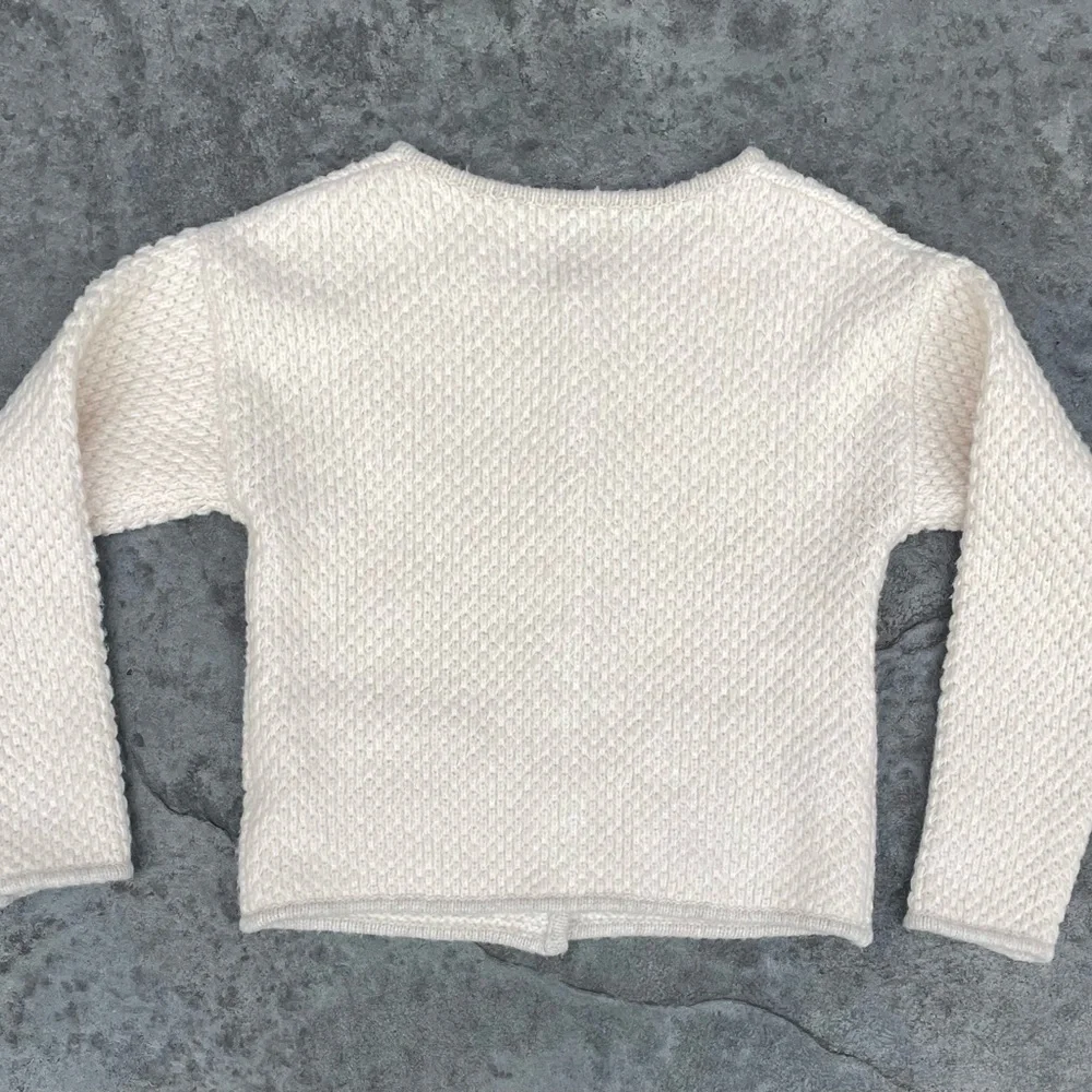 Crescent Cream Knit Cardigan Boucle Jacket in off-white button-front closure - Picture 8 of 9